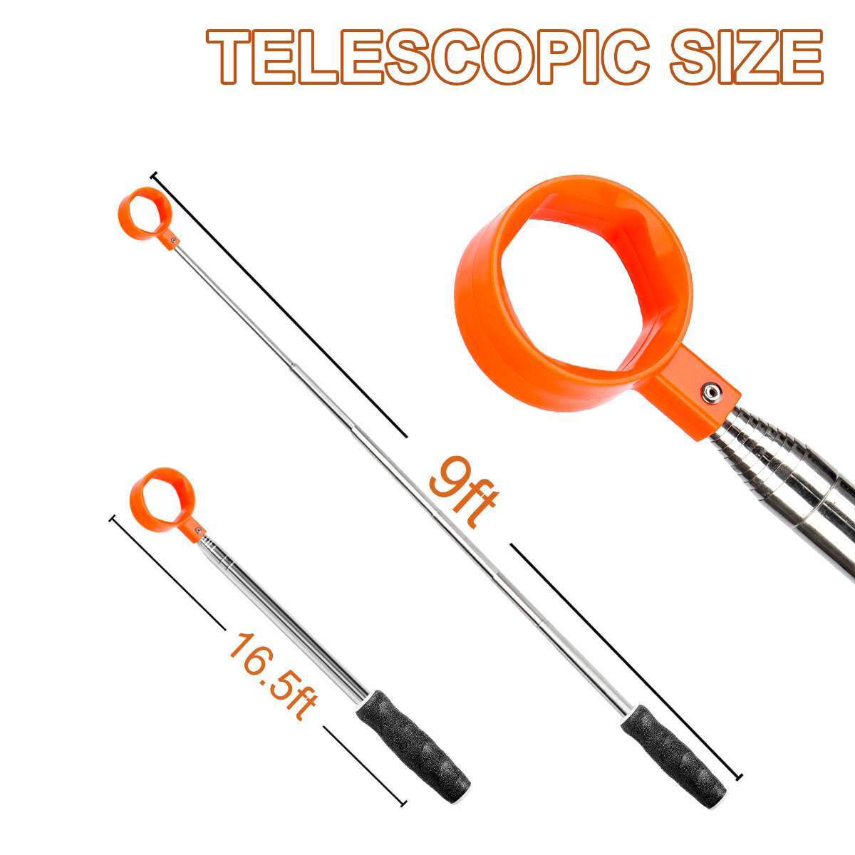 Telescopic Golf Ball Retriever with Movable Scoop - Stainless Steel & ABS Handle