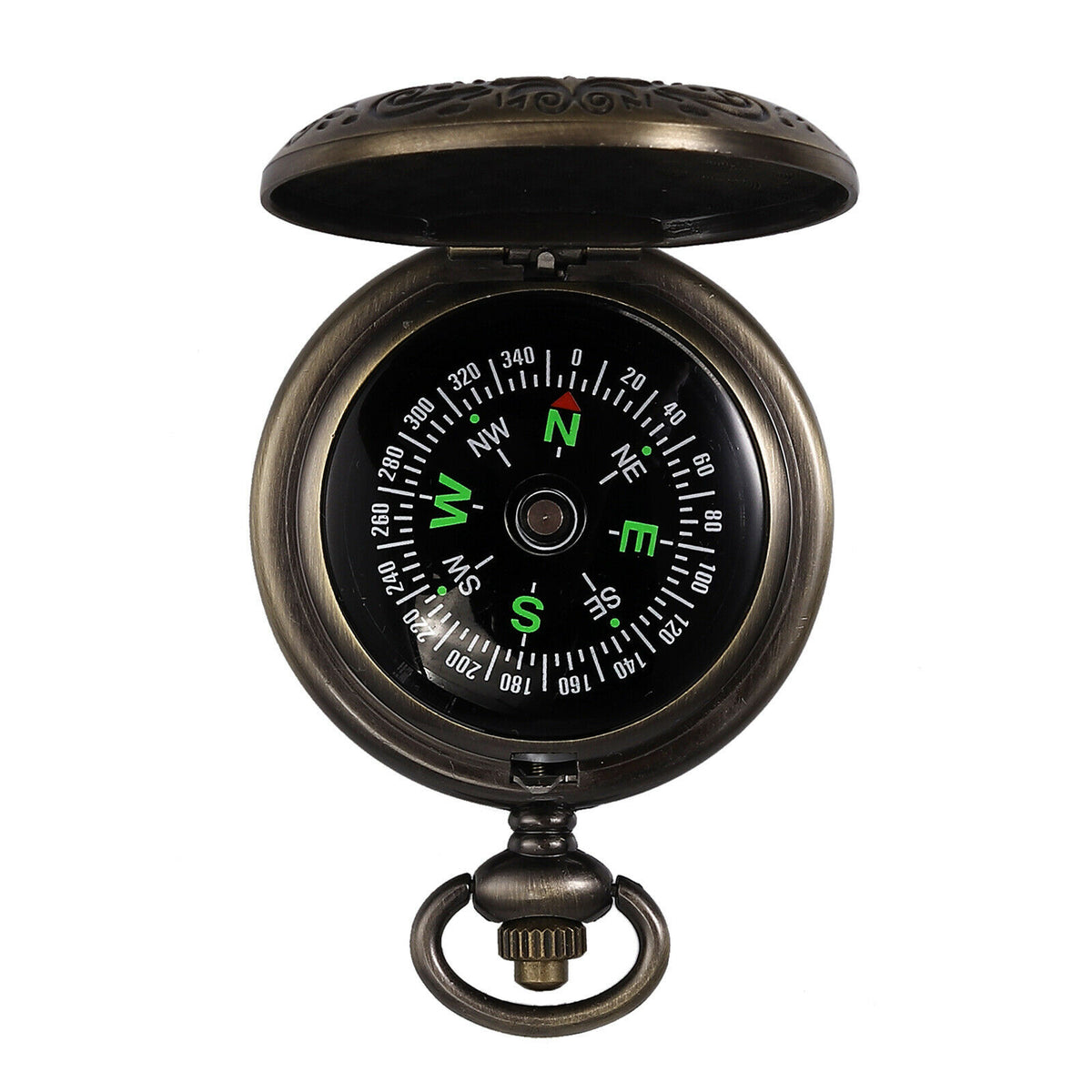 Outdoor Camping Hiking Brass Pocket Compass with Chain and Bag