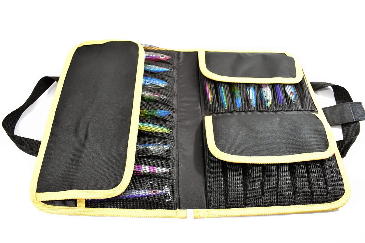 25-Pocket Saltwater Fishing Jig Bag with Hook Snag Protection - Yellow