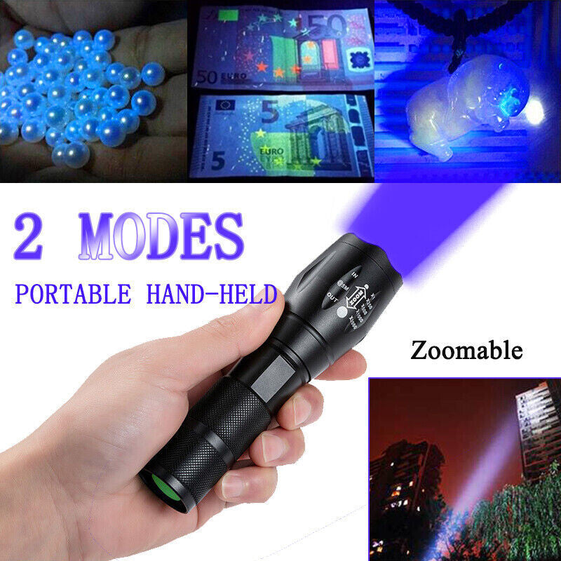 UV Flashlight Black Light Torch 120000lm Waterproof UV Lamp for Currency & Detection