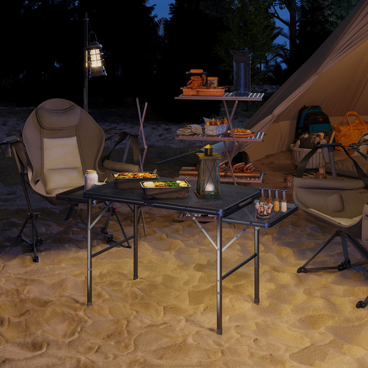 Portable Camping Table with Folding Wings - 4.5 ft Adjustable Height Outdoor Dining