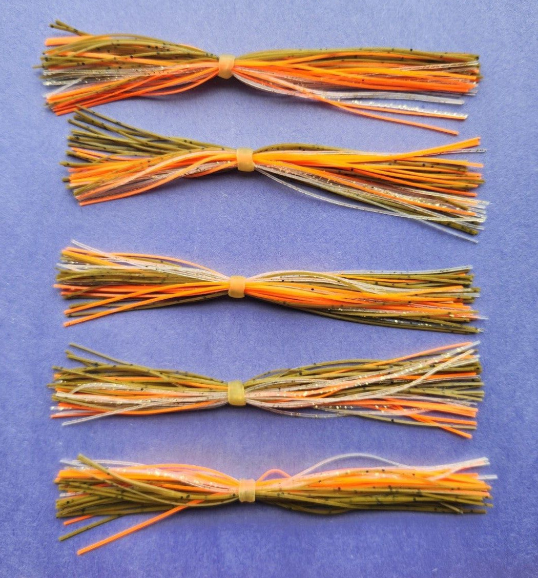 Silicone Bass Fishing Skirts for Spinnerbaits and Jigs - Perch Green Pumpkin Orange Gold 5 Inch