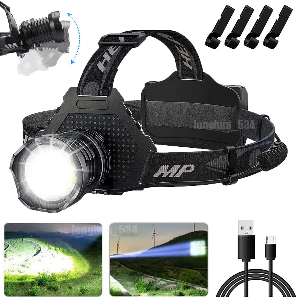 Rechargeable LED Headlamp 100000 Lumens, 6 Mode Super Bright Head Torch