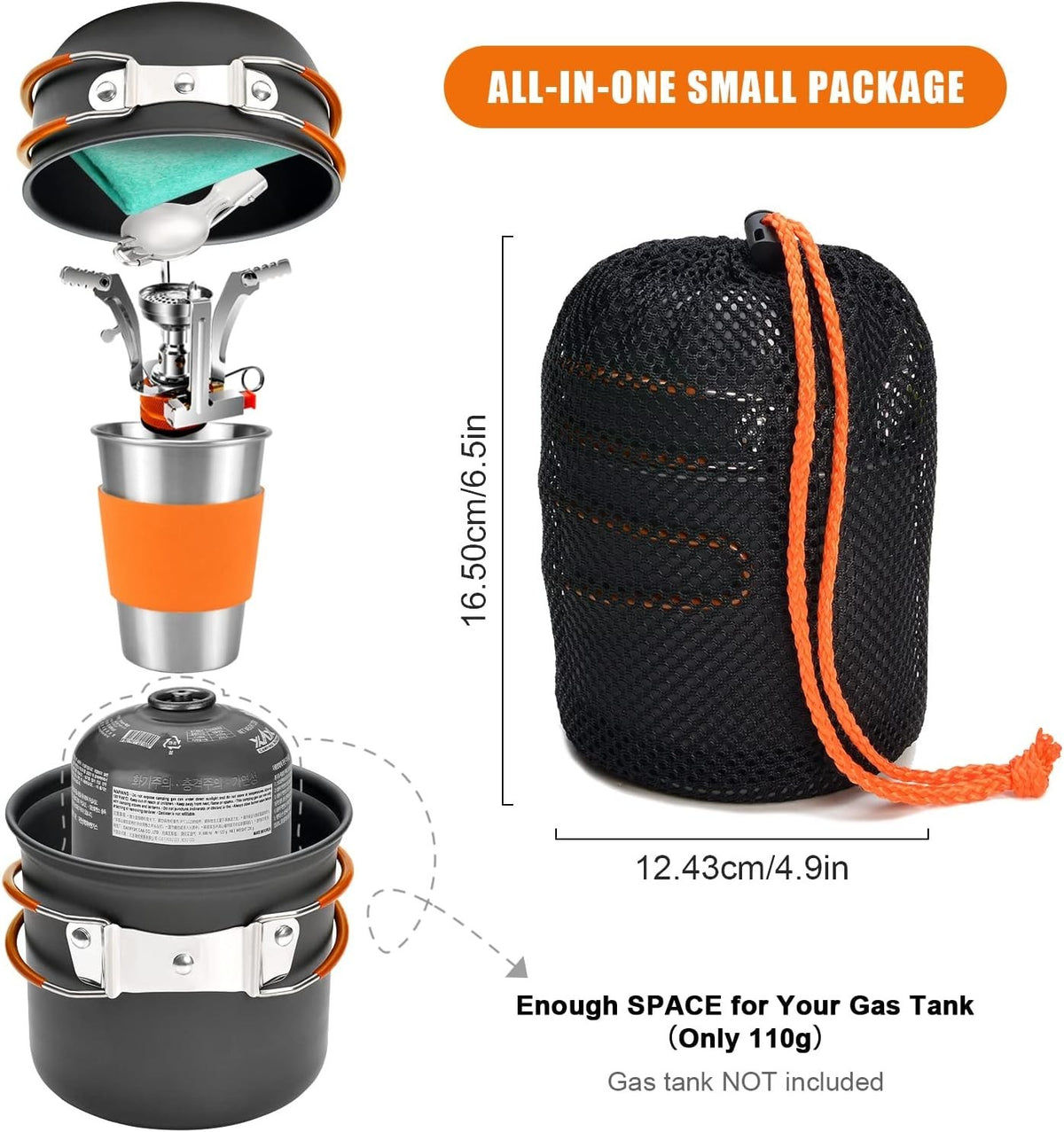 Backpacking Cooking Kit with Stove Pots Utensils & Storage Bags - Lightweight Portable Camp Cookware Set