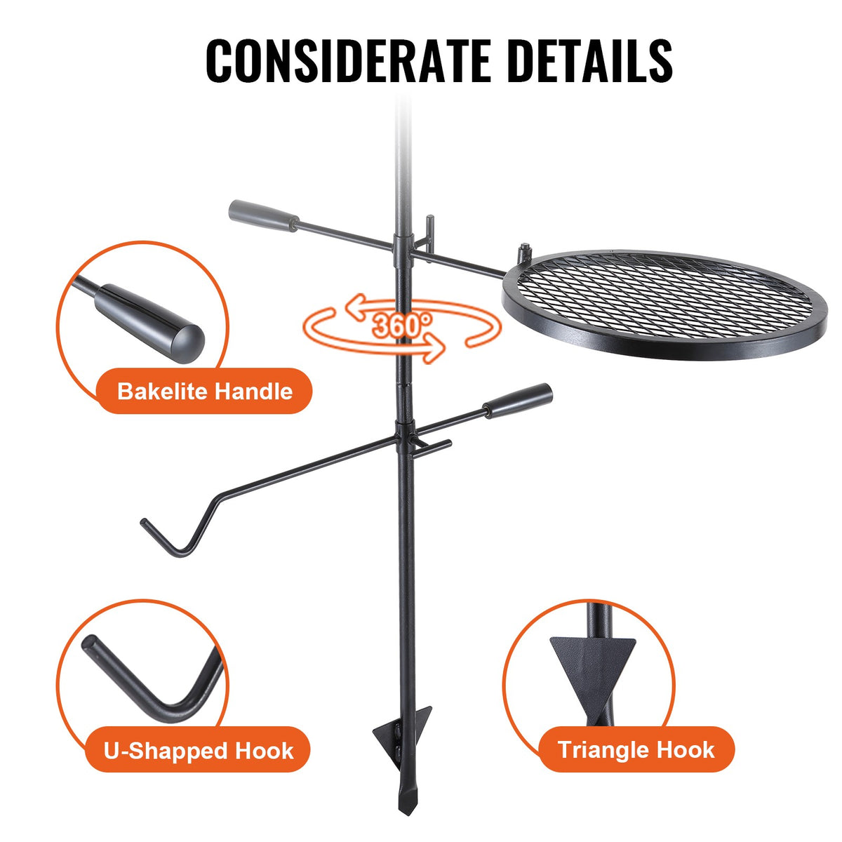 Heavy Duty Steel Swivel Campfire Grill with Adjustable Height for Outdoor Cooking
