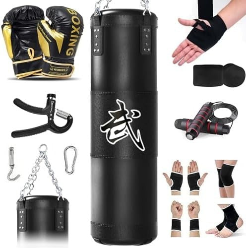 Heavy Boxing Punching Bag Set with Gloves and Accessories - 4Ft Unfilled