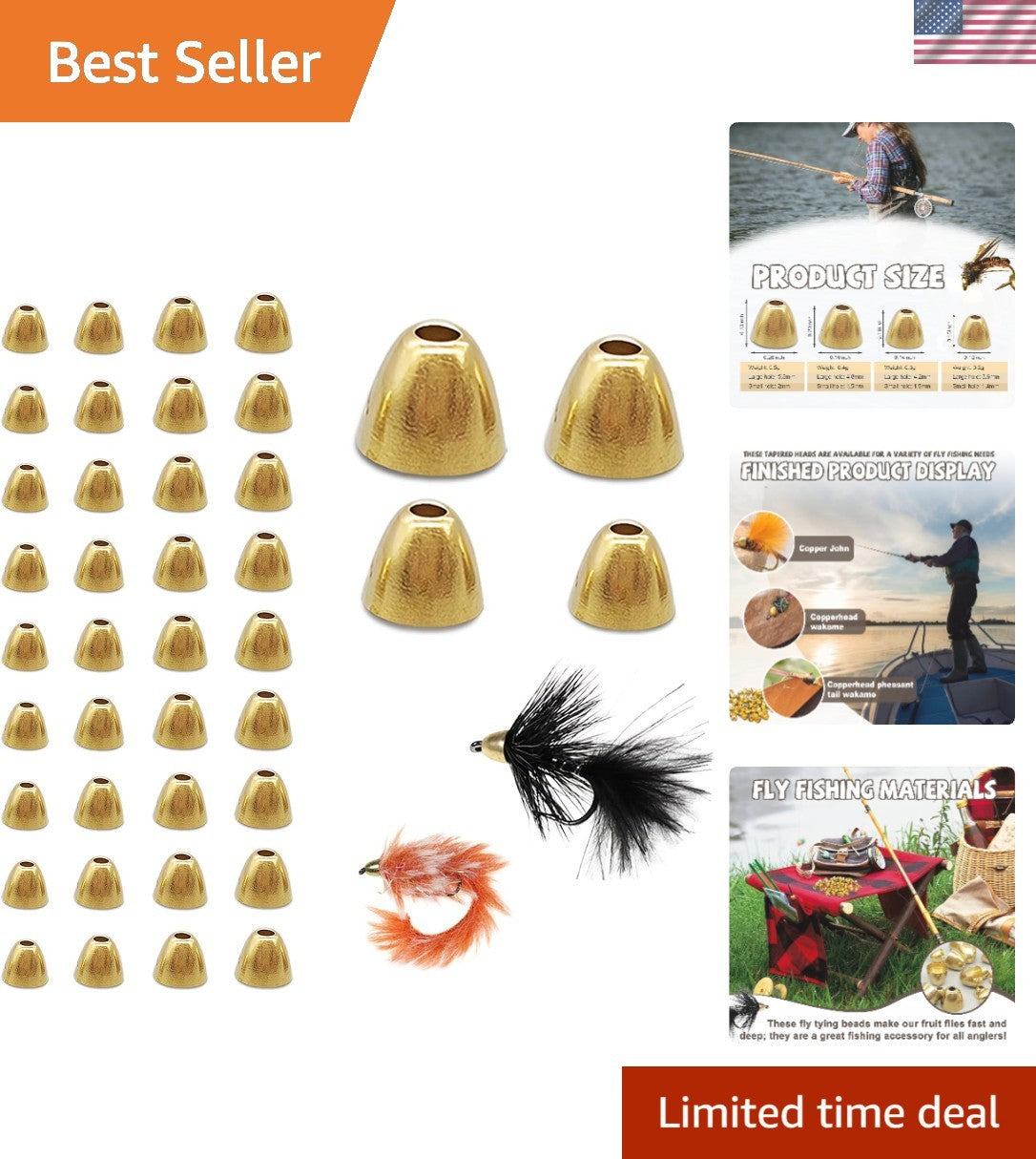 Flexible Brass Cone Heads for Fly Tying - 4 Sizes for Anglers