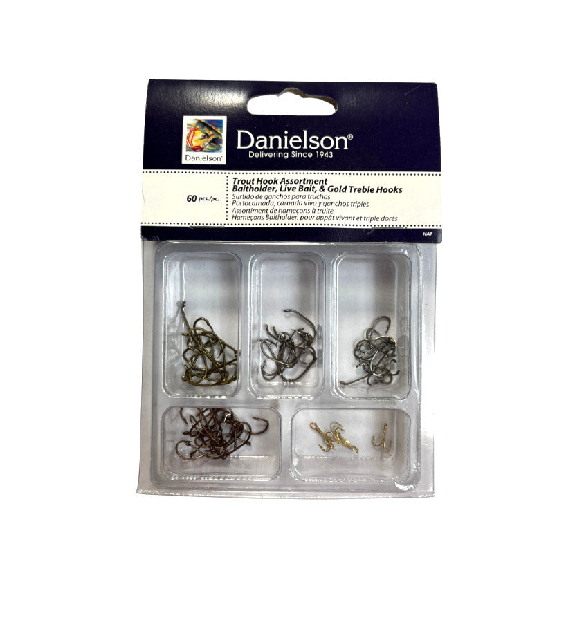 60 Pack Trout Fishing Hooks Assortment - Live Bait & Treble Hooks