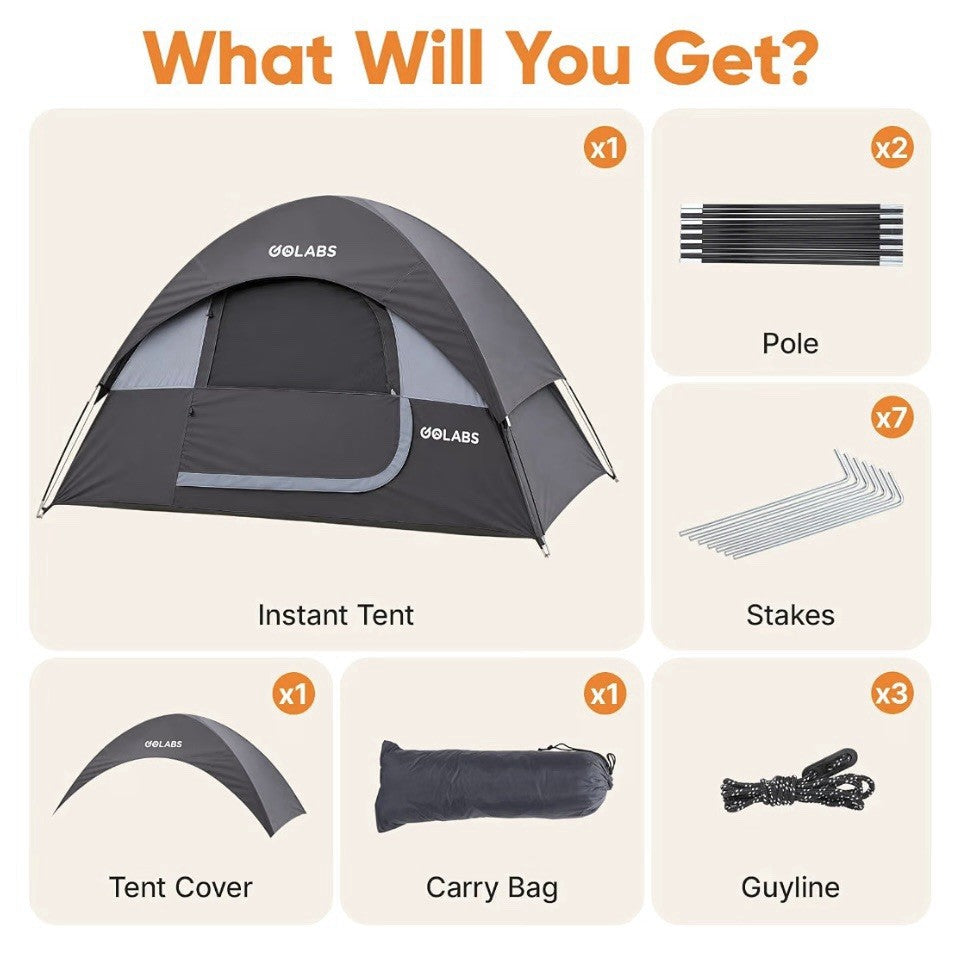 2 Person Camping Tent with Mesh Top & Easy Setup - Waterproof Lightweight Shelter