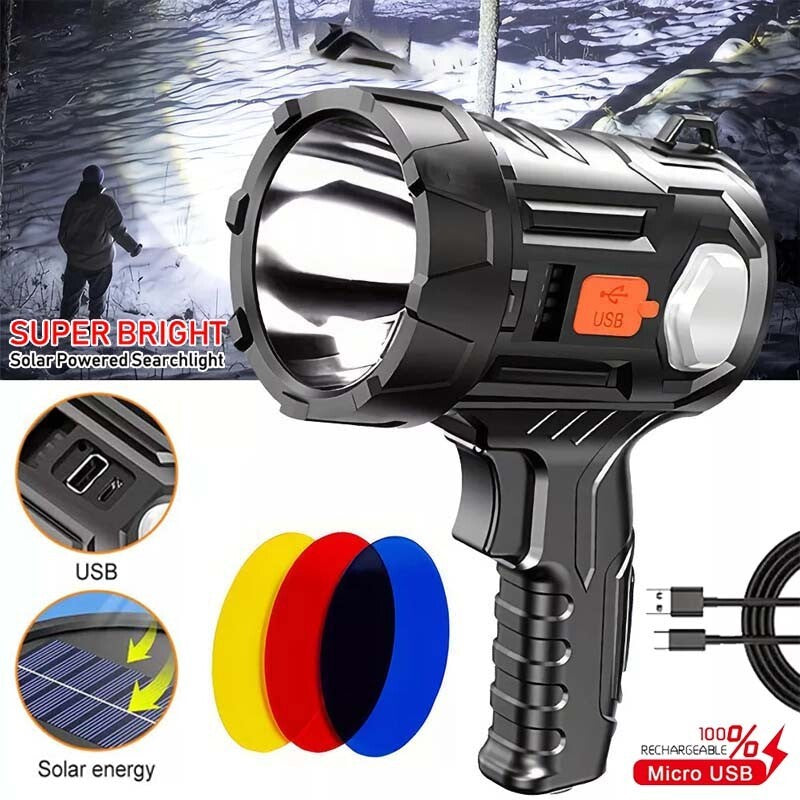 High-Power Rechargeable LED Spotlight 9 Million Lumens Handheld Flashlight
