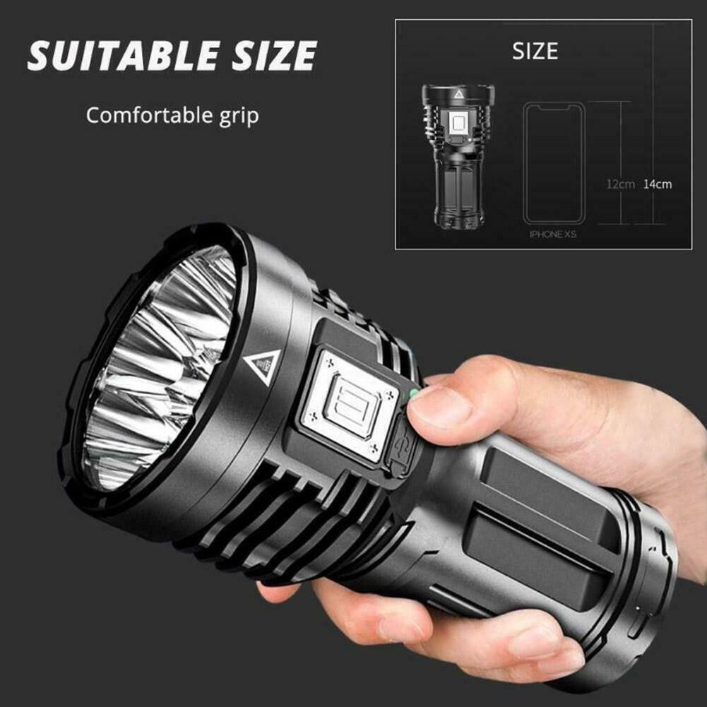 Super Bright 12000000LM LED Tactical Flashlight USB Rechargeable Outdoor