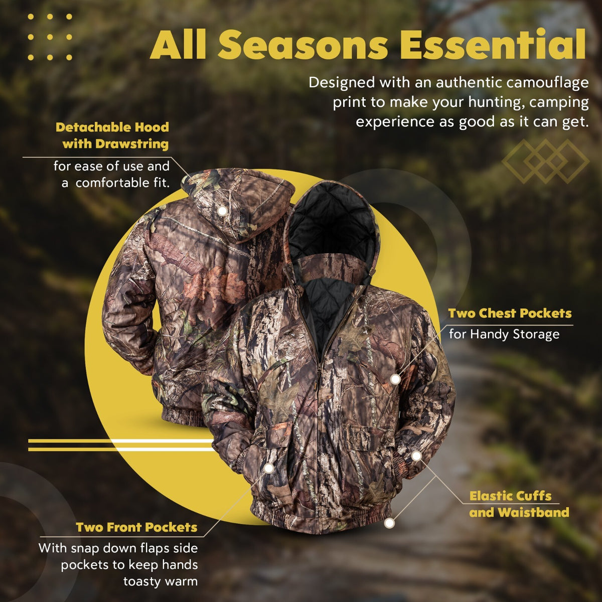 Insulated Waterproof Camouflage Hunting Jacket with Multiple Pockets