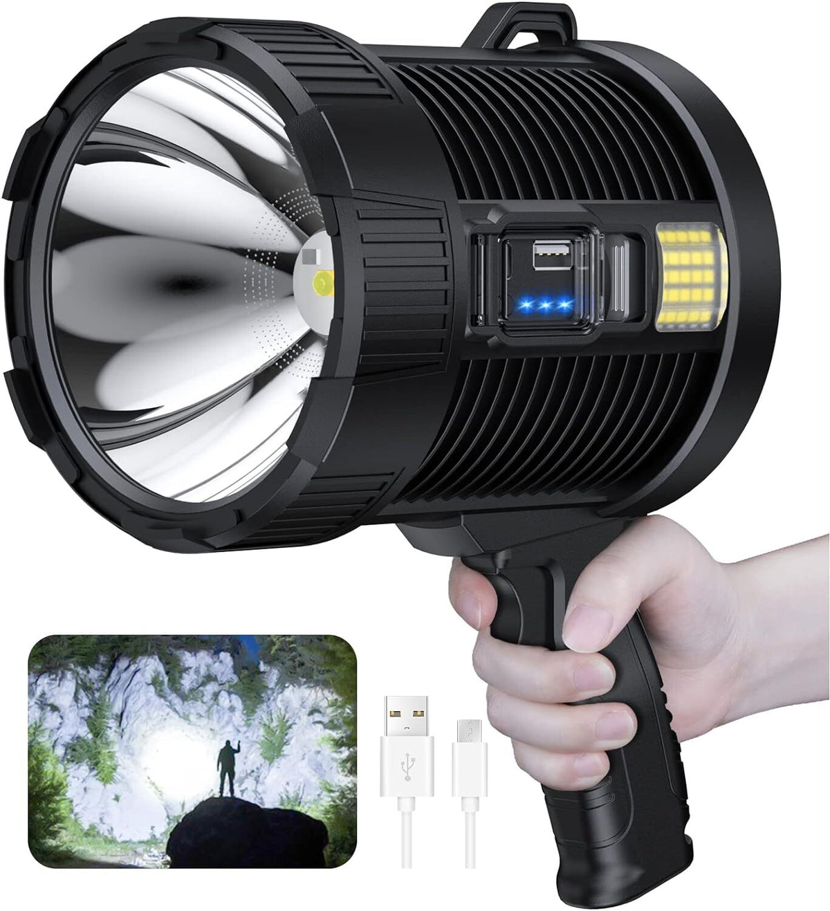 High Power Rechargeable LED Flashlight 99 Million Lumens with Power Bank