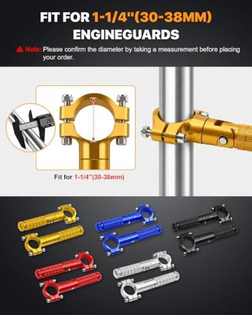 Gold Folding Motorcycle Footrest Pegs - 1.25 Inch Universal Fit