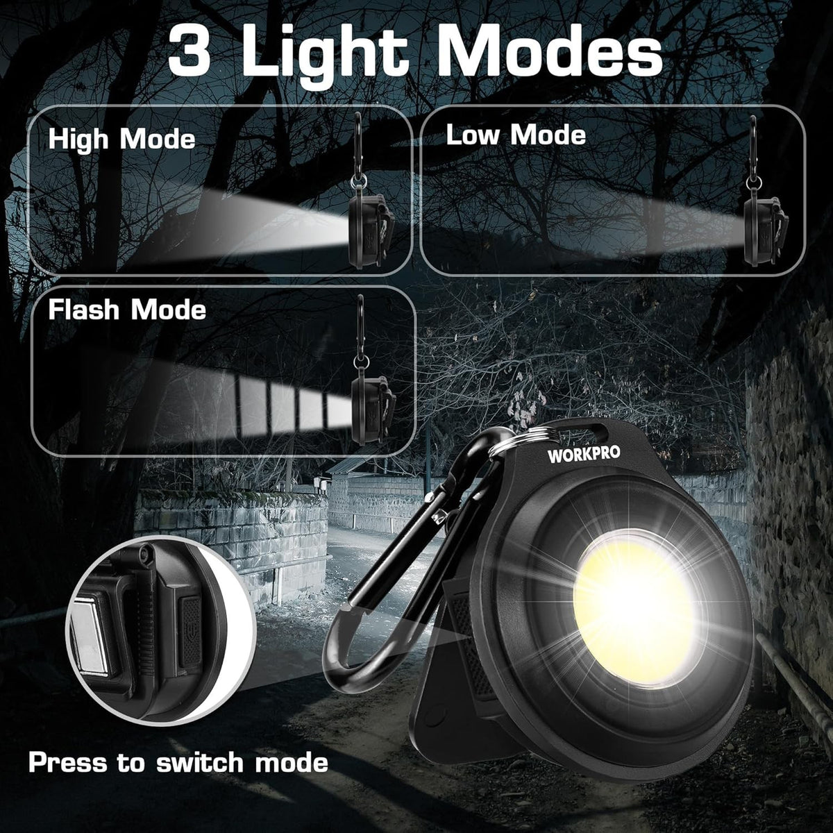 Magnetic Keychain Flashlight with 3 Light Modes, USB-C Rechargeable, Clip & Magnetic Base