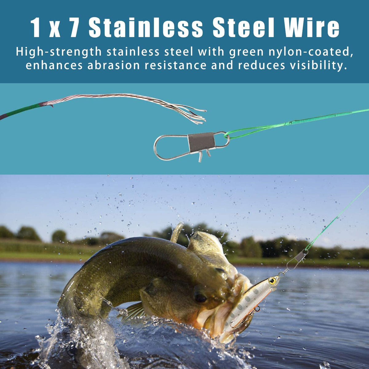 Stainless Steel Fishing Wire Leaders with Snap Swivels - 100 Pack