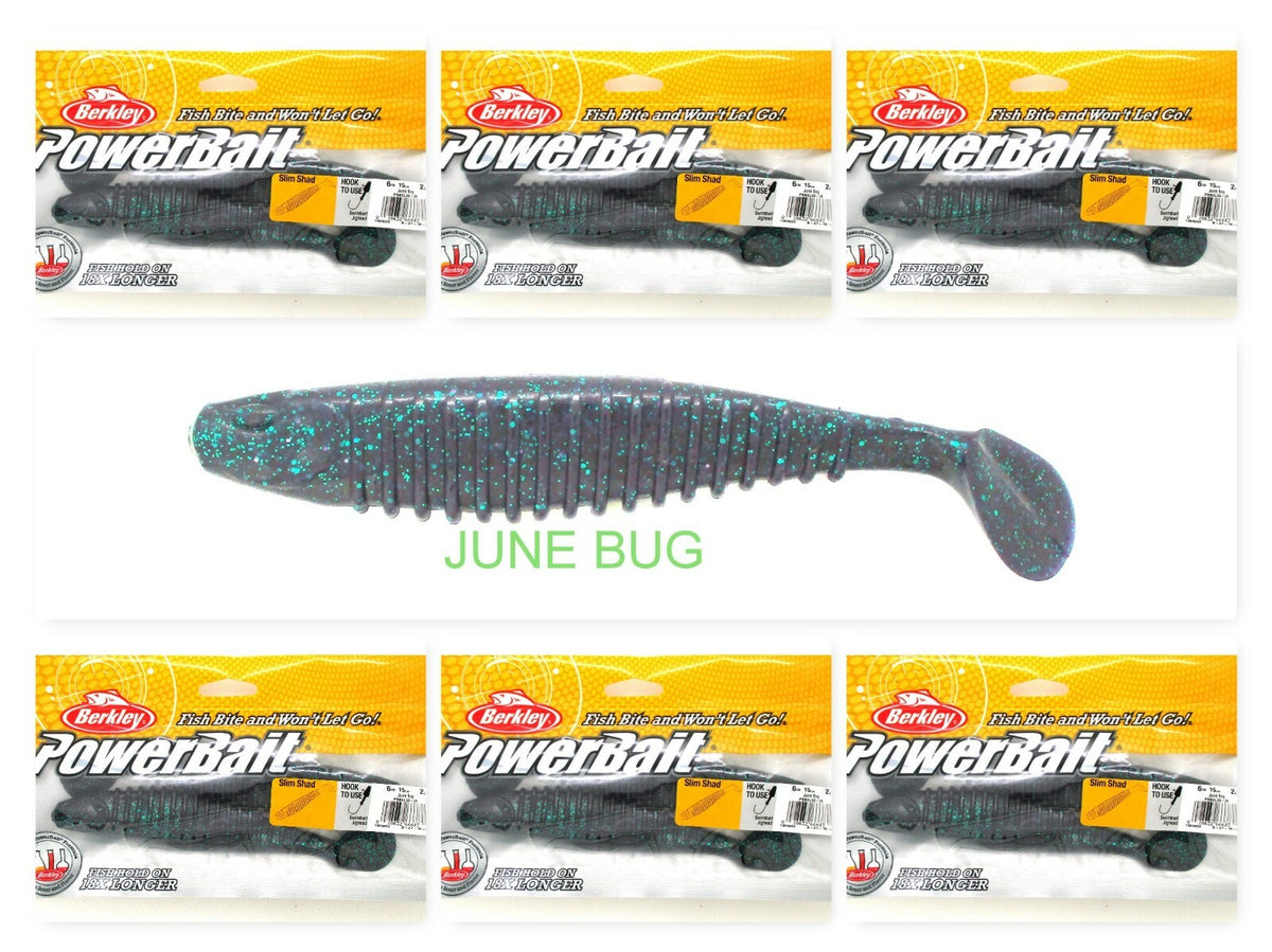 Berkley Powerbait 6-Inch Slim Shad Fishing Lures - Junebug Pack of 12