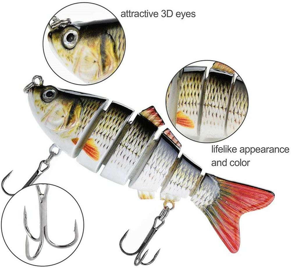 5PCS Lifelike Fish Lures with 3D Eyes and Treble Hooks for Freshwater & Saltwater Fishing
