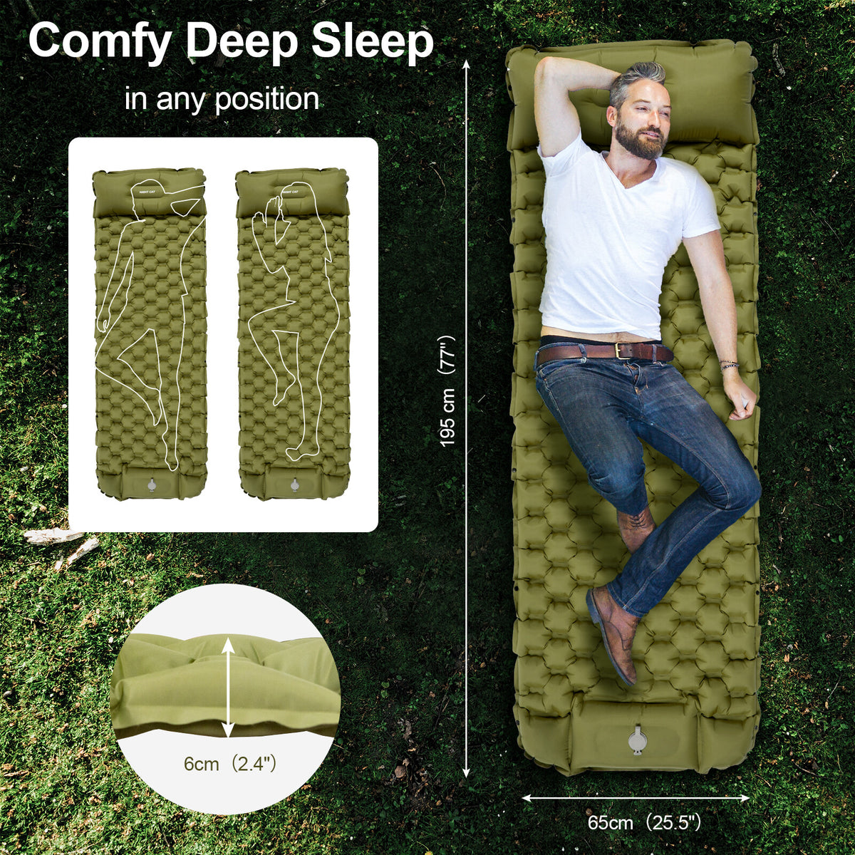 Inflatable Sleeping Pad for Camping & Hiking, Quick-Inflate, Durable Support