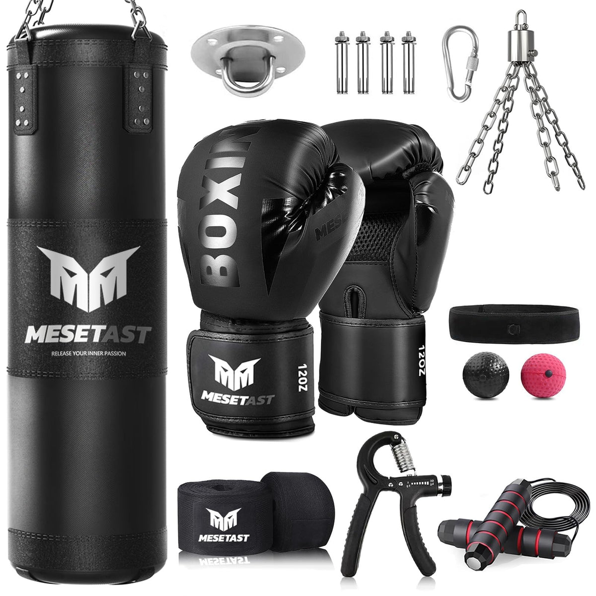 Heavy Punching Bag Set with 12 OZ Gloves for Boxing MMA Karate Training