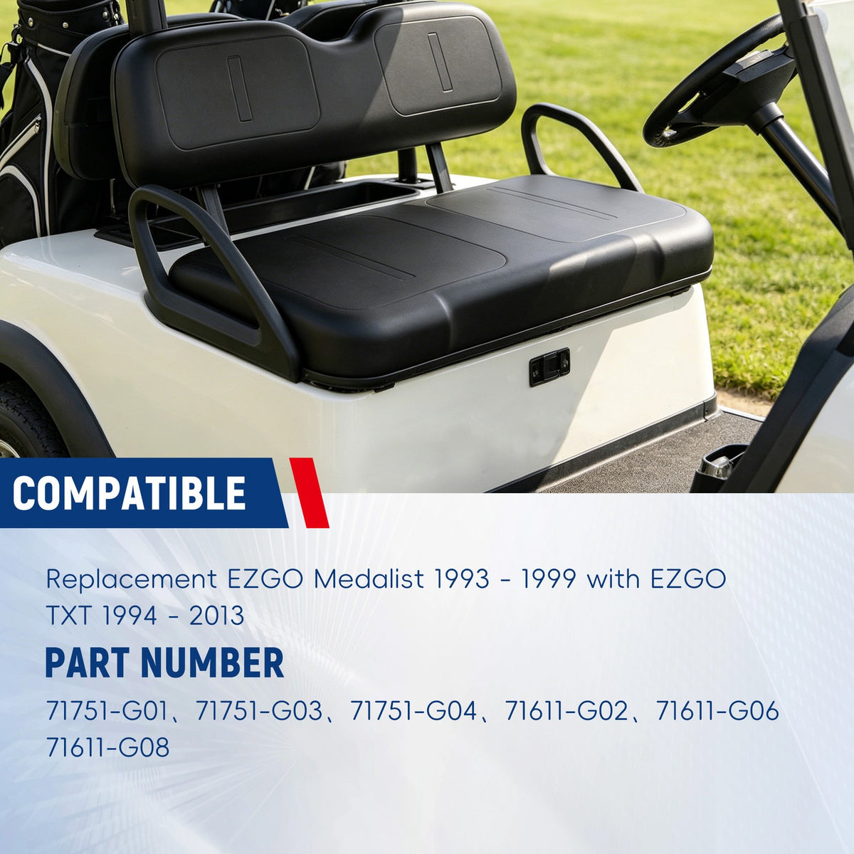 Front Seat Cushion Set for EZGO Medalist TXT Golf Cart - OE Replacement, Hardware Included