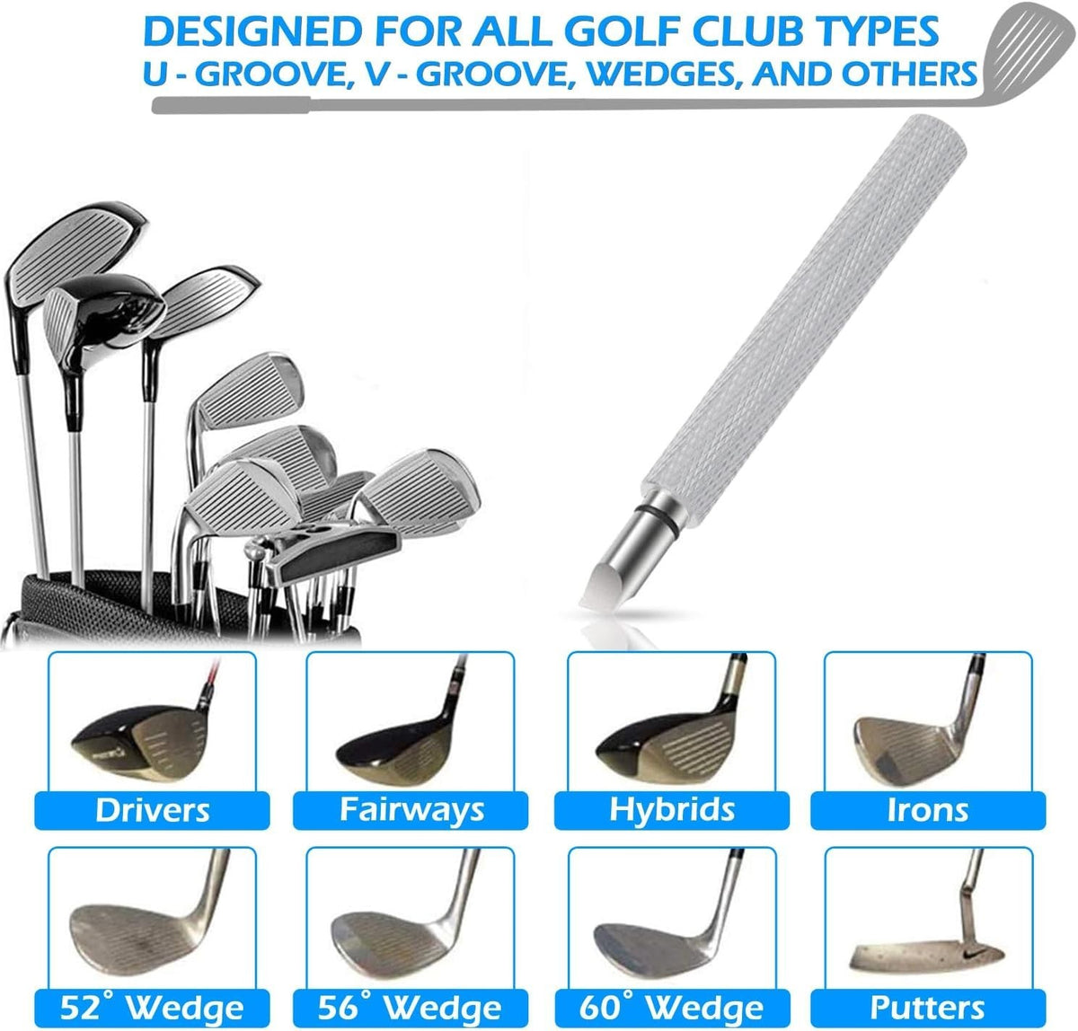 Golf Club Groove Cleaner - Compact Tool for Wedges & Irons in 5 Colors