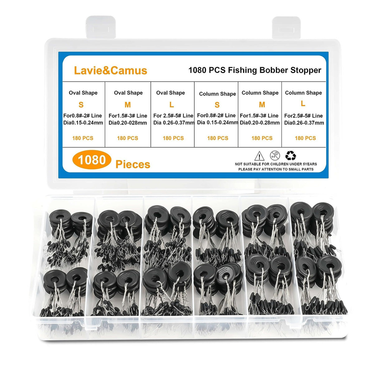 Fishing Bobber Stops Kit - 1080 Rubber Floats and Sinkers for Line Adjustment