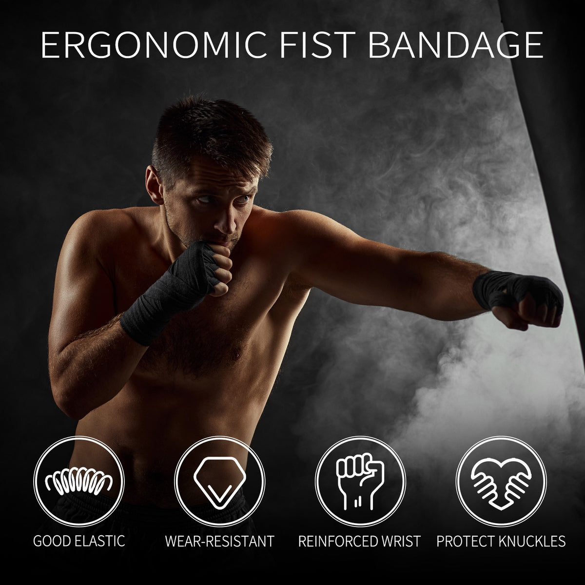 4 Pack Boxing Hand Wraps 98 Inch Long Elastic Fist Mitts for Muay Thai, Boxing, MMA, Kickboxing