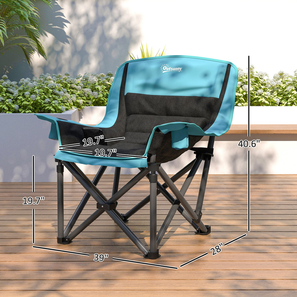 Portable Folding Camping Chair with Padding and Cup Holders - Green and Black