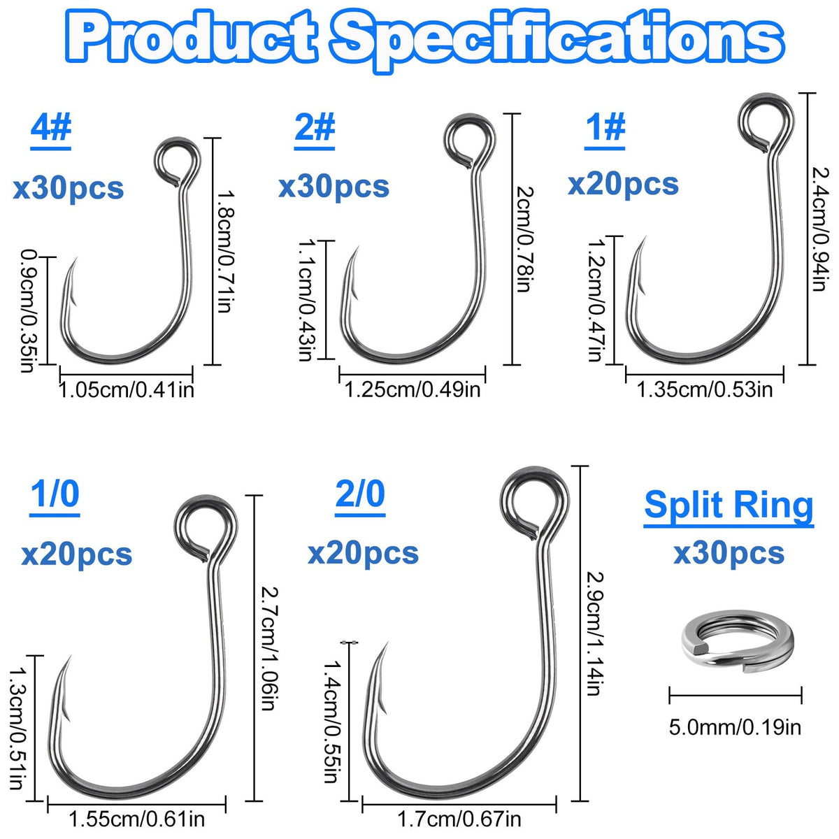 150pcs Inline Fishing Hooks Kit with Split Rings for Saltwater & Freshwater Lures