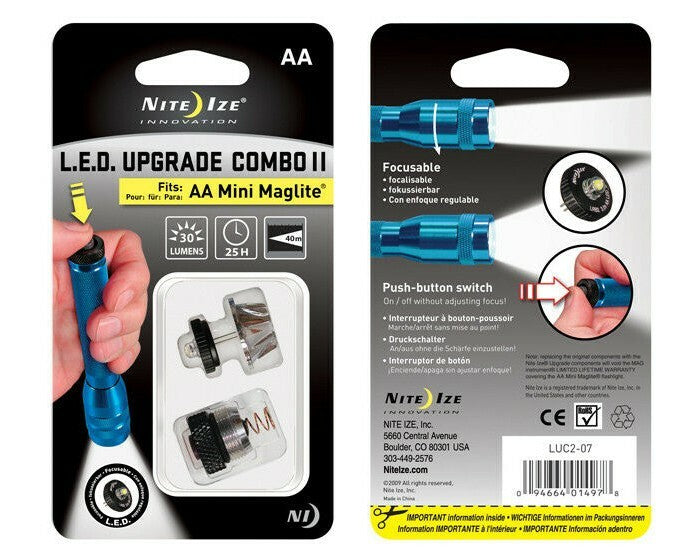 LED Upgrade Kit for AA Mini Maglite Flashlights - Focusable & Brighter