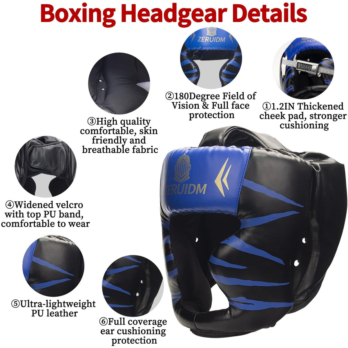 8-Piece Boxing Gloves Set with Headgear and Hand Wraps - PU Leather, Black & Red