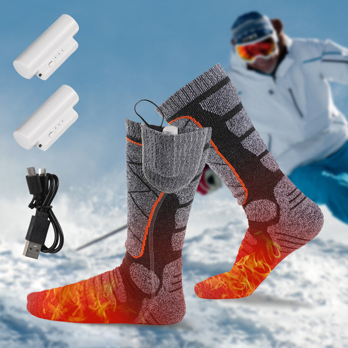 Rechargeable Heated Socks for Men Women Winter Foot Warmer Battery Pack Included