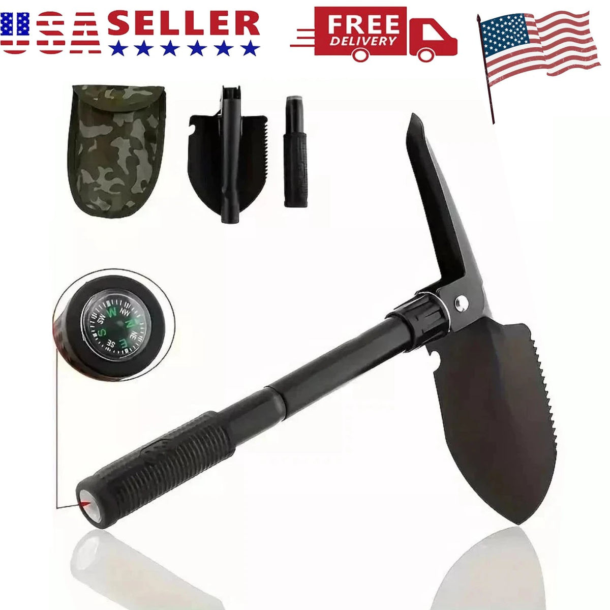 Folding Military Shovel - Compact Survival Spade for Camping, Gardening & Emergency Use