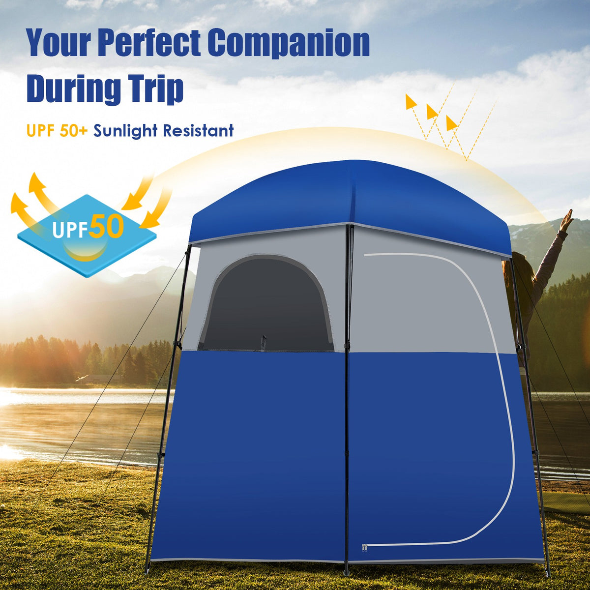 Double Room Camping Shower Tent with Storage Bag - Waterproof & Oversized