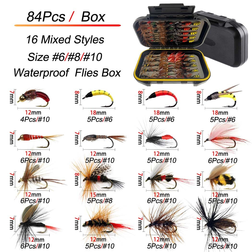 Fly Fishing Nymph Lure Set - Assorted Dry & Wet Flies for Trout & Bass