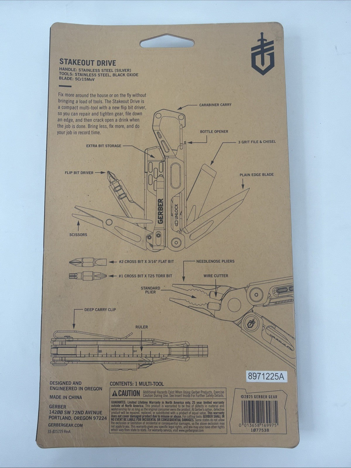 Gerber Stakeout Drive Multi-Tool #1077538 - Durable Camping and Hiking Tool