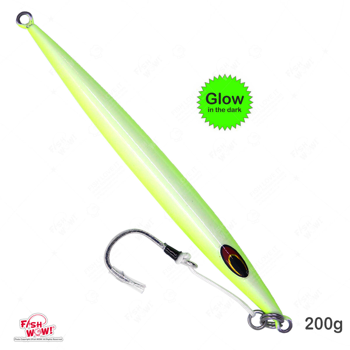 200g Glow Fast Sinking Jig with BKK Hook for Deep Water Fishing - 3 Pack