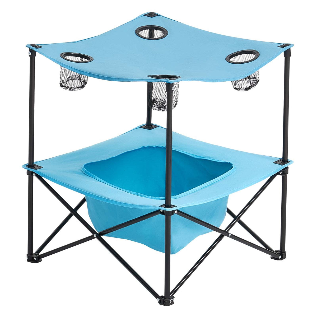 Portable Camping Table with Cup Holders, Foldable Outdoor Square Table