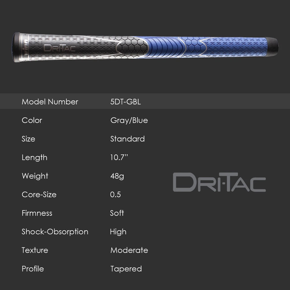 Golf Grip Winn Dri-Tac Grey Blue Standard 0.600 Core 48g