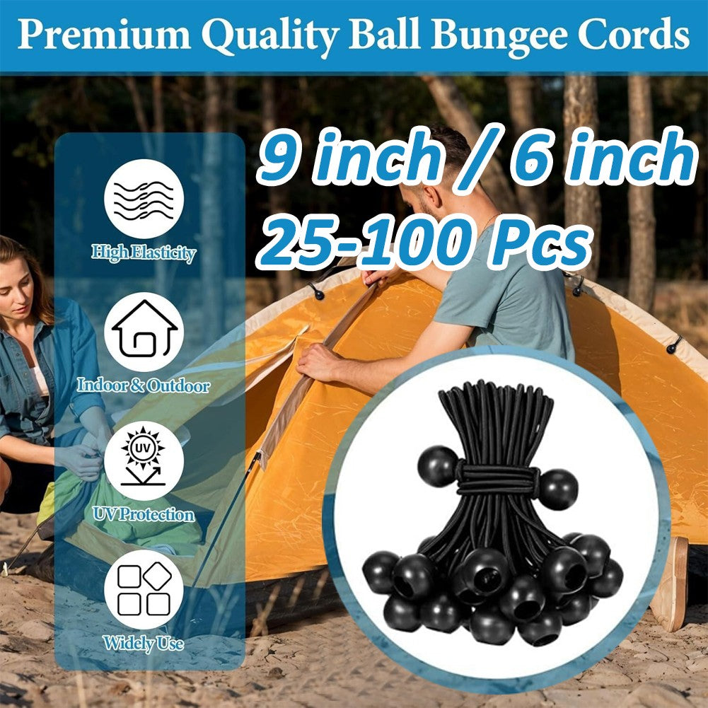Heavy Duty Black Bungee Cords with Balls for Tarp Canopy Tie Downs 6-9 Inch