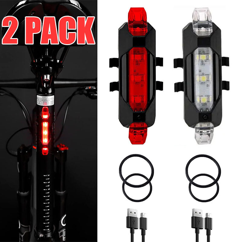 USB Rechargeable Bicycle Front Rear LED Lights Set - Waterproof Cycling Lamps