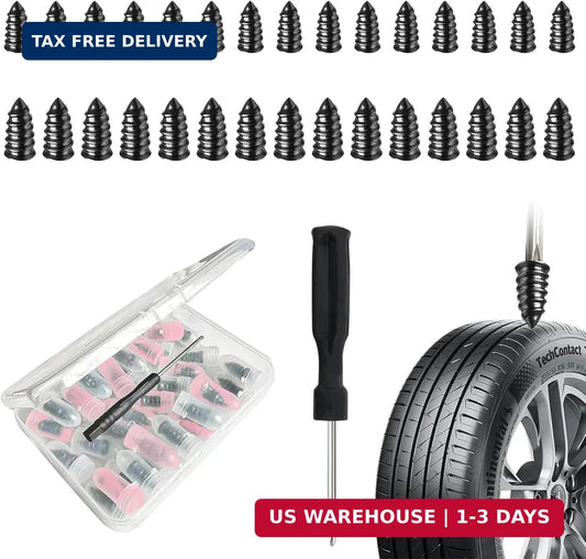 30 Pack Tire Repair Kit with Screw-In Plugs and Screwdriver - Puncture Repair Set