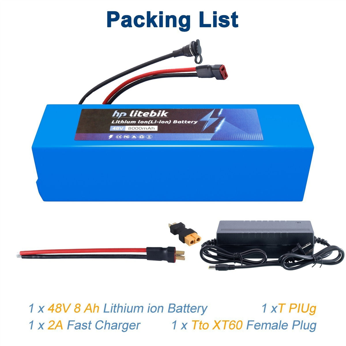48V Lithium Ebike Battery for 200W-1500W Electric Bicycle Scooter Motor