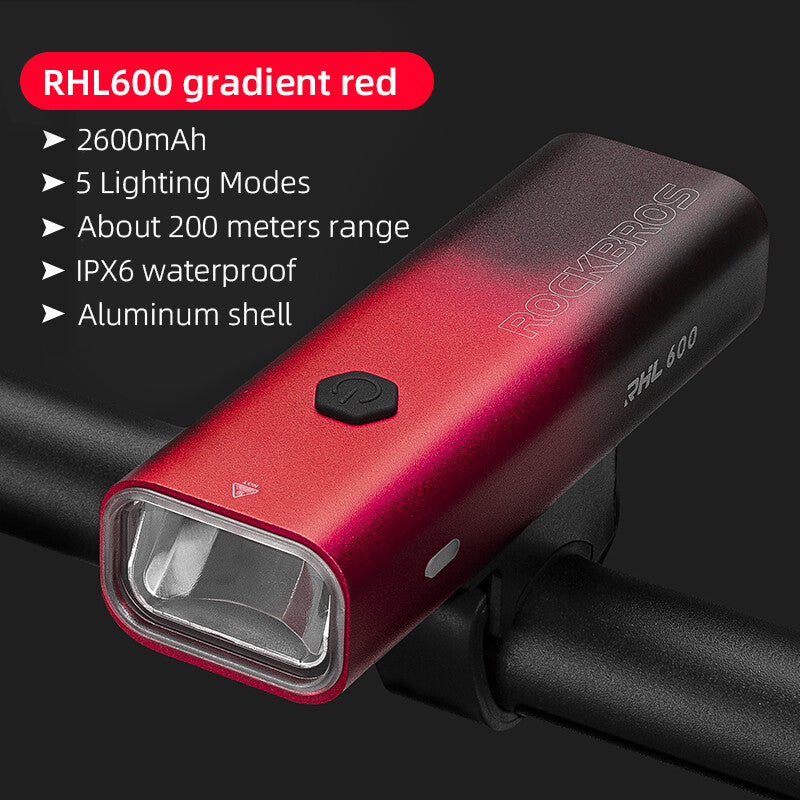 Rechargeable Bike Headlight 600LM Waterproof Front Light with 2600mAh Battery