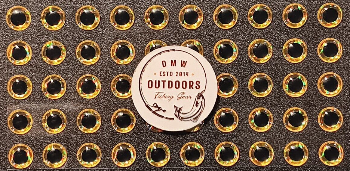 Holographic Gold 3D Fish Eyes for Fly Tying, Lures, Jigs - 7mm, 100 Pack