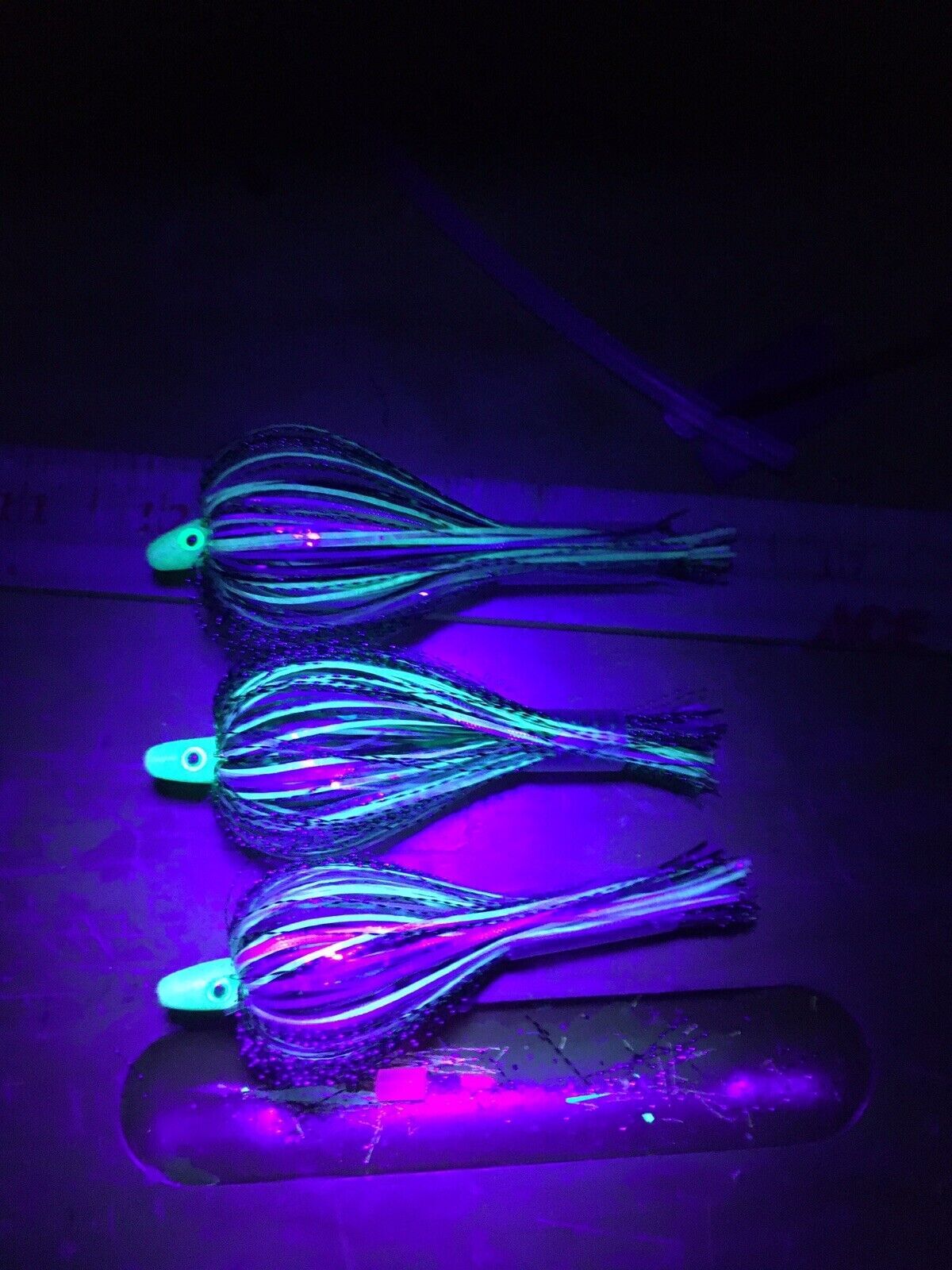 Salmon Trolling Flies Flash Bulb Series Pack of 3 - Green Glow, Unrigged, 4 Inches