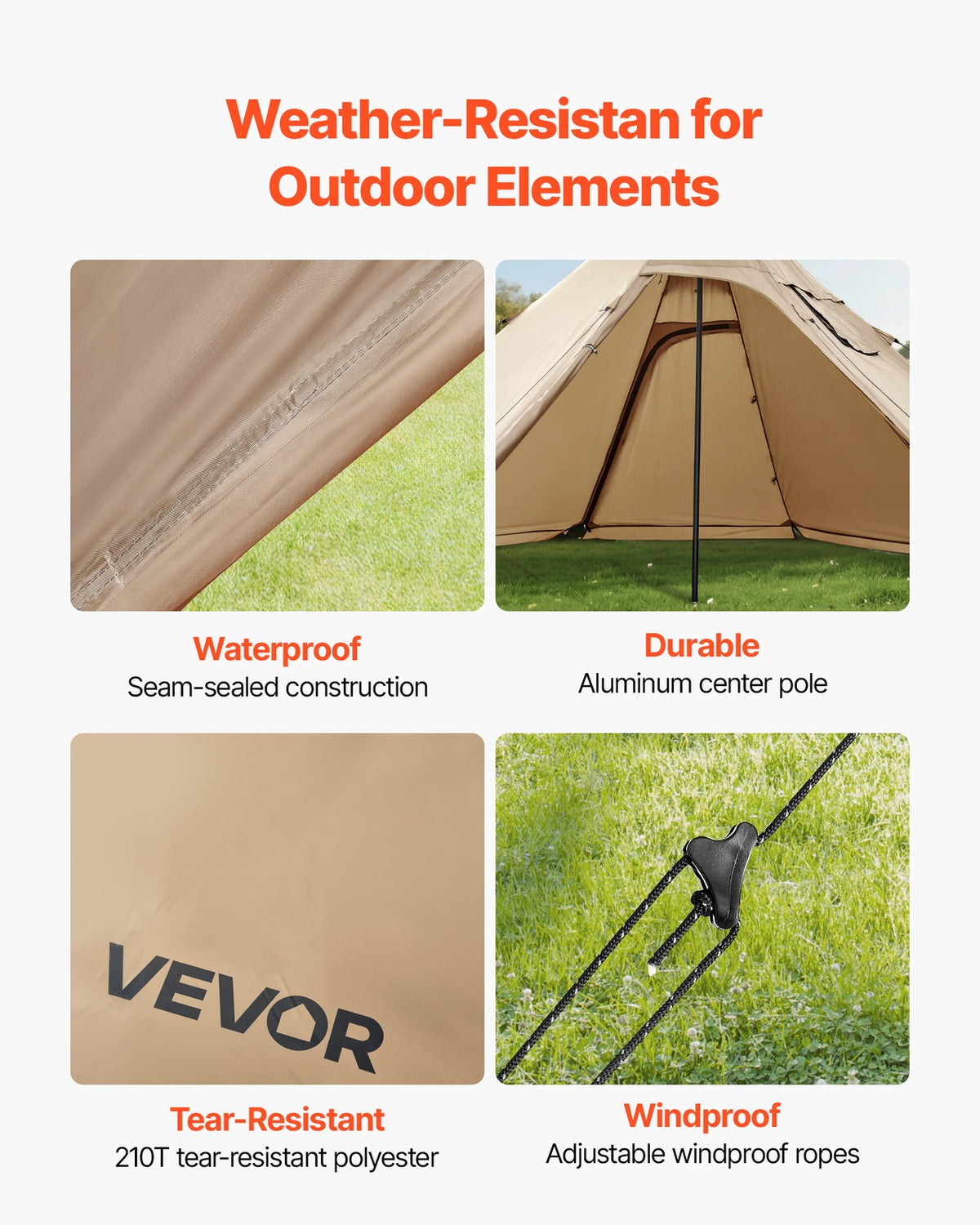 2-Person Waterproof Tipi Tent with Stove Jack for Camping