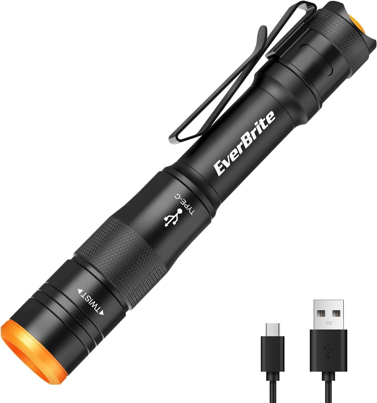 Rechargeable Mini Pen Light with USB-C, 300 Lumens, Clip, Black