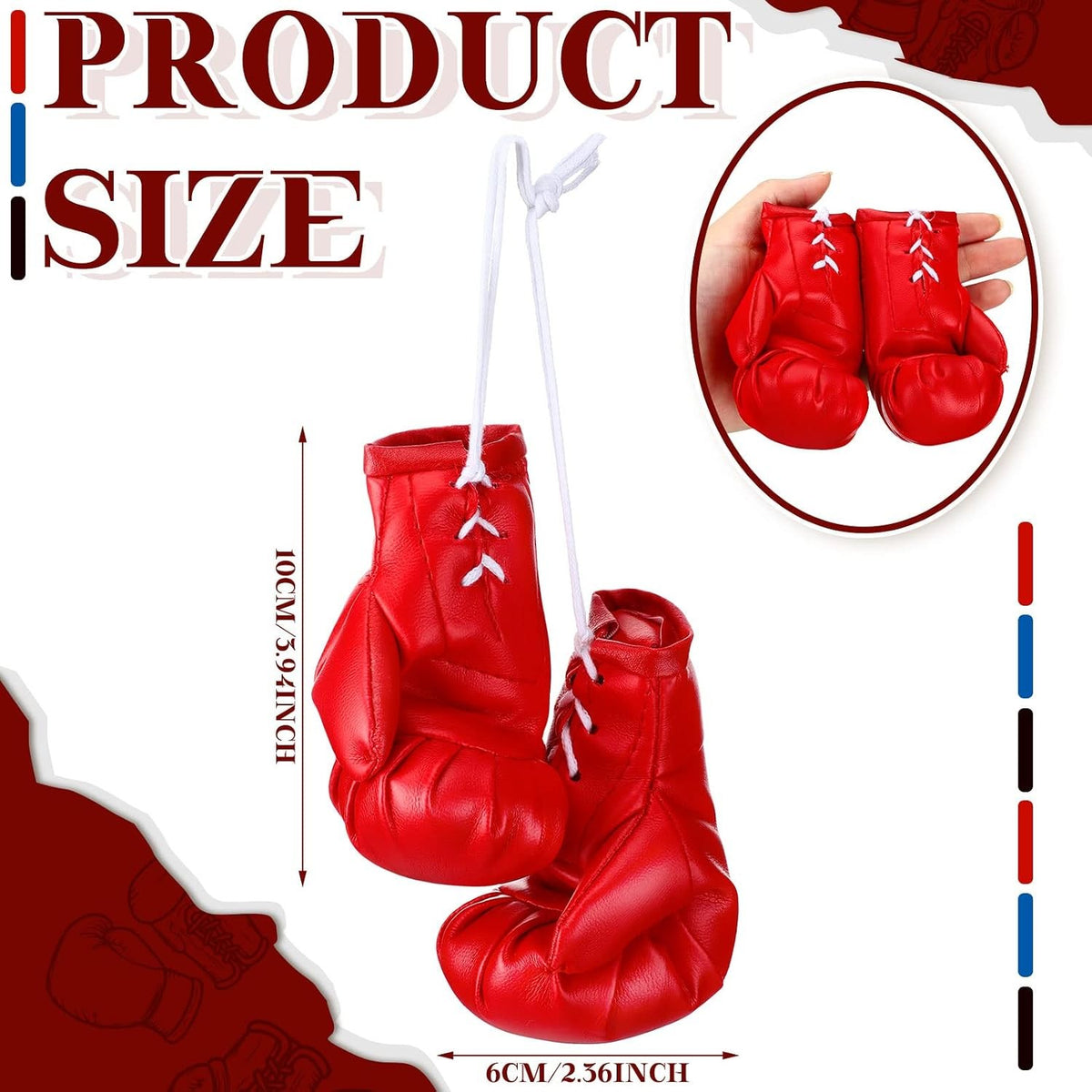 Mini Boxing Gloves Car Mirror Decorations - 2 Pairs Black & Red Leather
